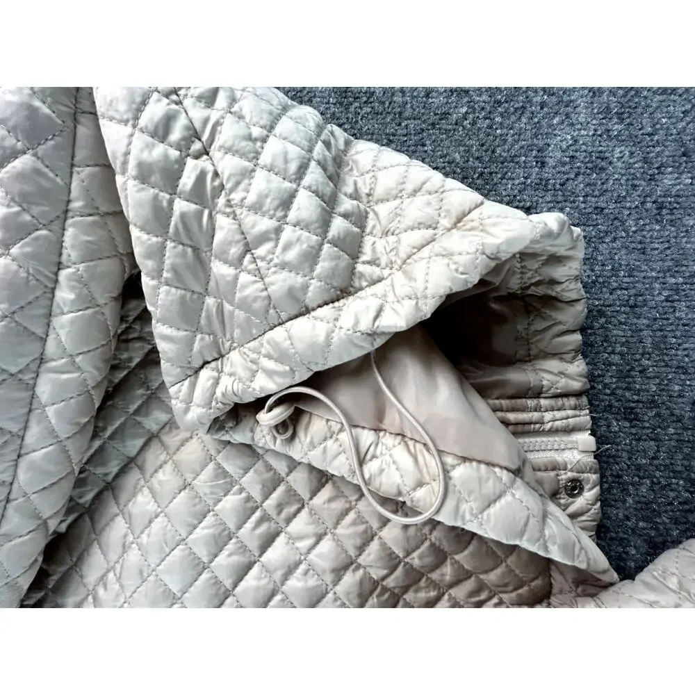 Cisono Los Angeles WM Quilted Puffer Jacket Beige Cropped Zip Coat Size Large - Picture 7 of 9